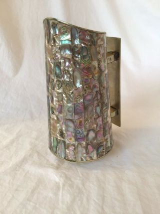Vintage Mexican Mother of Pearl Abalone Shell White Metal Jug Iridescent 22cm 2