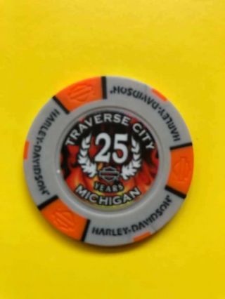 Classic Motor Sports Harley Davidson Color Poker Chip /michigan/25th Anniversary