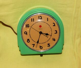 Art Deco Telechron Electric Wall Clock Jadeite Green Vintage