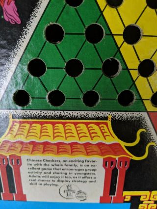 Vintage Chinese Checkers Board & Marbles Wooden Frame Transogram 2