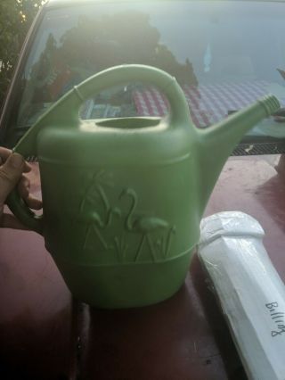 Vintage Union Products Green Flamingo Hard Plastic Watering Can Retro