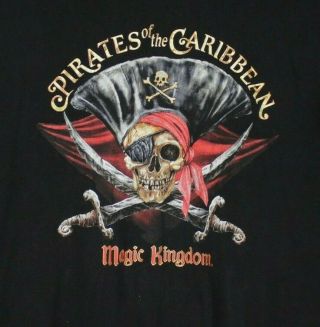 Vtg Pirates Of The Caribbean Magic Kingdom Disney World Black T - Shirt Xl
