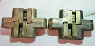 Vintage Soss 216 Brass Concealed Hinge Pair 1 " W X 4 - 5/8 " H - - Heavy Brass