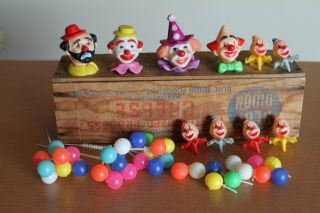 Vintage 10 Wilton Clown & 3 Balloon Cake Cupcake Toppers Decorations Circus