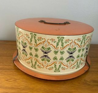 Vintage Kitchen Decoware Cake Carrier Made In The Usa Vg Metal Art Deco Orange