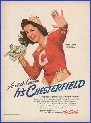 Vintage 1941 Chesterfield Cigarettes Tobacco Smoking Football Ephemera Print Ad