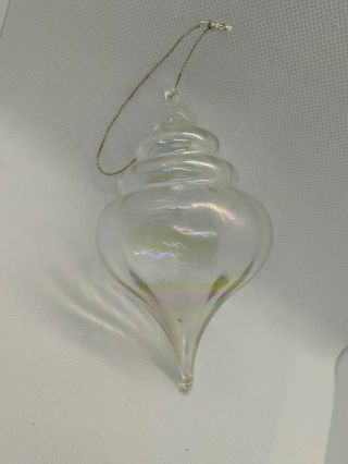 Hand Blown Iridescent Glass Sea Shell Teardrop Christmas Ornament Vintage Dansk