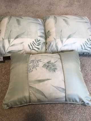 Vintage Croscill Rainier Everest Green Blue Ferns Set Of 3 Accent Pillows