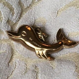 Vintage Large Gold 9ct Fish Whale Dolphin Pendant Chain Charm Bracelet