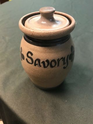Vintage Rowe Pottery Blue/gray Salt Glaze Covered Jar - Savory 1992