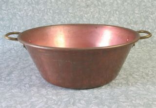 Vintage French 14 " Copper Jam Pan Cook Pot 35.  5cm Planter Bowl Brass Handles