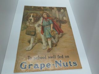 Vintage 1975 Grape Nuts Cereal Poster W/ St Bernard 21 " X 15 "
