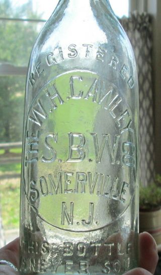 Vtg W H Cawley Co S.  B.  W.  Somerville Nj Blob Top Embossed Bottle