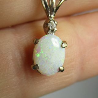 Vintage Estate 14k White Gold Opal Necklace With Diamond And 14k Gold Chain
