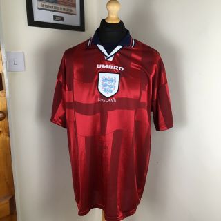 England Umbro Away World Cup France 1998 Shirt Uk Xl Extra Large Red Vintage
