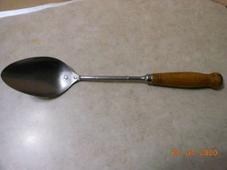 Vintage 13 " Stainless Steel Solid Cooking Spoon Wood Handle 1950 " S L@@k