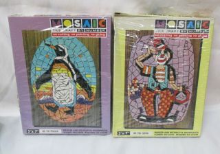 Pair Vintage Renwal Mosaic Tile Craft By Number Kits Clown Penguin 5x7