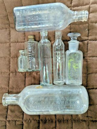 7 Vintage Glass Bottles Frigid Fluid Co.  Embalming Chicago Medical Bottles