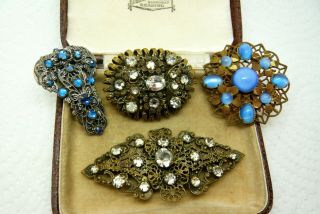 Vintage Jewellery Art Deco Czech Rhinestone Filigree Brooches Pins Lovely