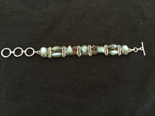 Stunning Vintage Labradorite & Garnet 925 Silver Bracelet Jewelry Jewellery