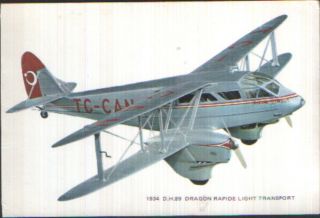 Dhy Devlet Hava Yollari De Havilland Dragon Rapide Tc - Can Plain - Back Card