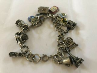 Vintage Sterling Silver Charm Bracelet W 14 Charms