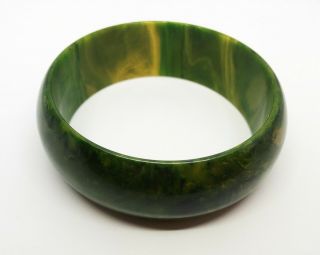 Charming Vintage Green/yellow Marbled Bakelite/phenolic/catalin Chunky Bangle