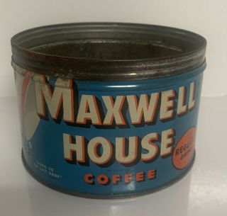Vintage Maxwell House Coffee Tin Can Blue 1 Lb.  Good To The Last Drop