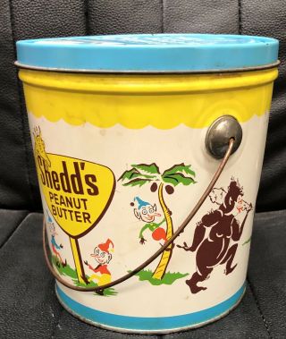 Vintage Advertising Shedd’s Peanut Butter 5 Lbs Tin Bucket w/ Lid 3