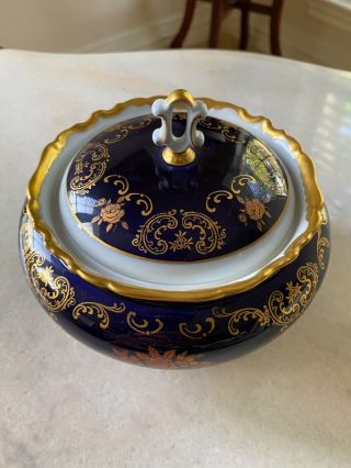 Reichenbach Gdr Echt Kobalt Blue Gold Vintage Small Sugar Candy Bowl Dish