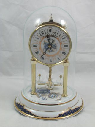 Vintage Bulova Ceramic Brass Mantle Shelf Quartz Clock Made In Germany