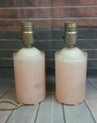 Vintage Pink Frosted Depression Glass Dresser Vanity Lamp Bases