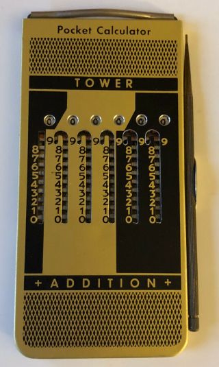 Vintage TOWER pocket calculator w/ stylus,  box & case 3