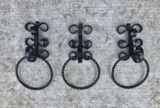 3 Hand Towel Ring Wrought Iron Black Bathroom Round Holder Wall Mount Vintage