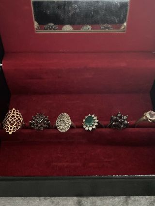 6 Vintage Rings In Jewellery Box