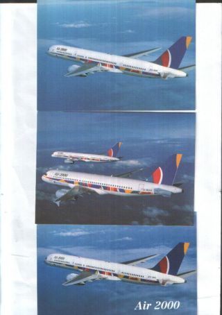 Three Air 2000 Airline - Issue Postcards - Two Boeing 757 & Airbus A320