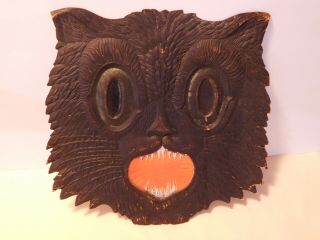 Vintage Halloween Germany Large Black Cat Head Embossed Diecut Decoration