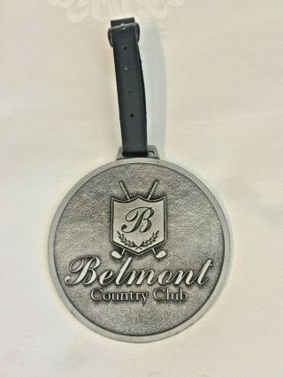 Belmont Country Club Vintage Golf Course Pewter Metal Large Golf Bag Tag & Strap