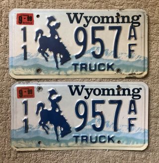 1999 Wyoming Truck License Plate Pair 11 957 Af