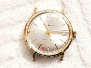 Vintage Waltham Swiss Made 7 Jewels Wind Up Date Watch Silver Dial Gold Tone Men