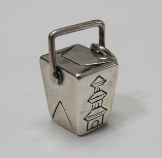Vtg Sterling Silver Lg Enamel Chinese Take Out Food Box Bracelet Charm Pendant