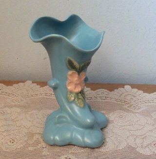 Vintage Weller Blue Cornucopia Vase Wild Rose Dogwood