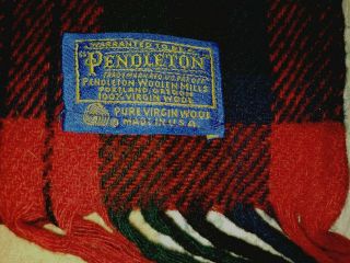Vintage Red Blue Green Plaid Pendleton Large Wool Blanket 66x54 Euc Usa Made