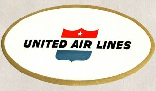 Vintage 1955 United Air Lines Usa Airline Luggage Label
