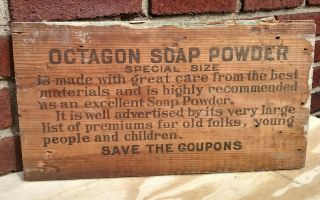 Vintage Octagon Soap Powder Wood Box End Sign 8 3/4 " X 16 1/2 " Save The Coupons