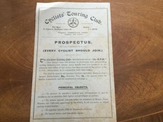 Ctc (cyclists Touring Club) Prospectus Pre 1907