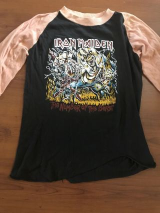 Vintage 1980’s Iron Maiden Baseball Shirt Tee Top Tshirt Beast On The Road Tour 3