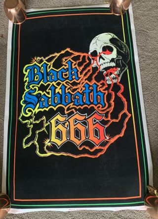 Nos Vintage 1984 Black Sabbath 666 Skull Metal Rock Black Light Poster 35x23