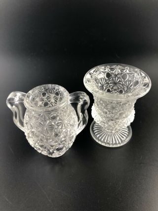 2 Vintage Le Smith Clear Glass Daisy & Button Toothpick Holder Grecian Urn & Jug