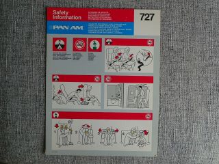Pan Am Boeing 727 Airline Safety Card